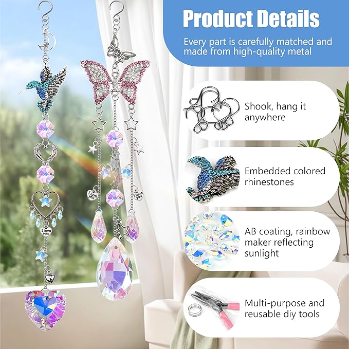 DIY Suncatcher Kit Sun Catchers Making Supplies Art and Crafts for Adults Hanging Prism Sun Catcher with Crystals Ball Indoor Window Home Wedding Garden Festival Decor Gifts