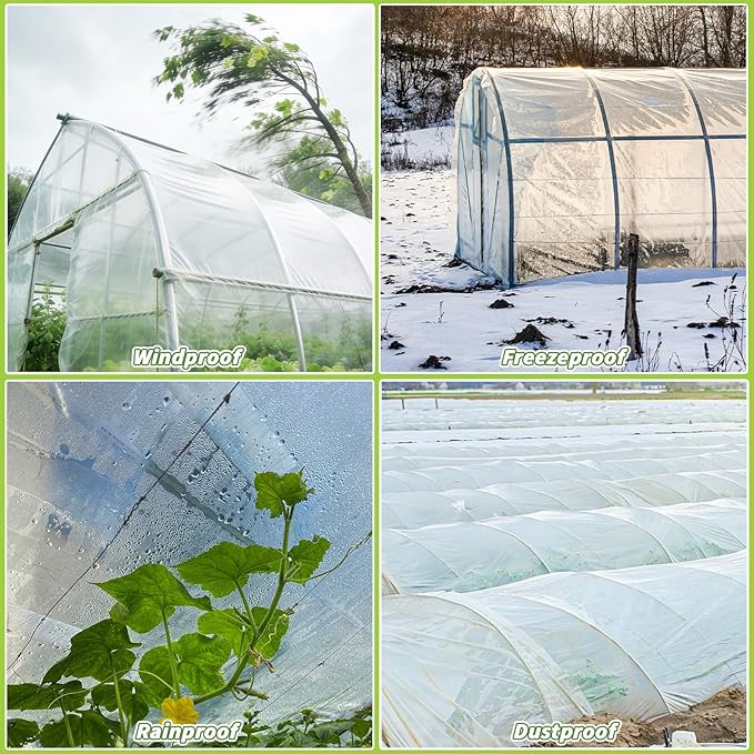 2 PCS Greenhouse Plastic Sheeting 6 Mil, 6.5 x 6.5FT Transparent UV Resistant Polyethylene Film, Tear-Resistant Green House Hoop Cover for Gardening Farming Nursery, Henhouse, Anti-Drip & Weatherproof