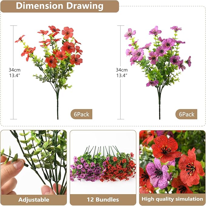ZFProcess Artificial Flowers Faux Plants Outdoor Fake Flowers Spring Decor,12 Bundles Realistic Plastic Plant Colorful Daisy UV Resistant for Porch Patio Home Yard Garden Window Box Pot Planters