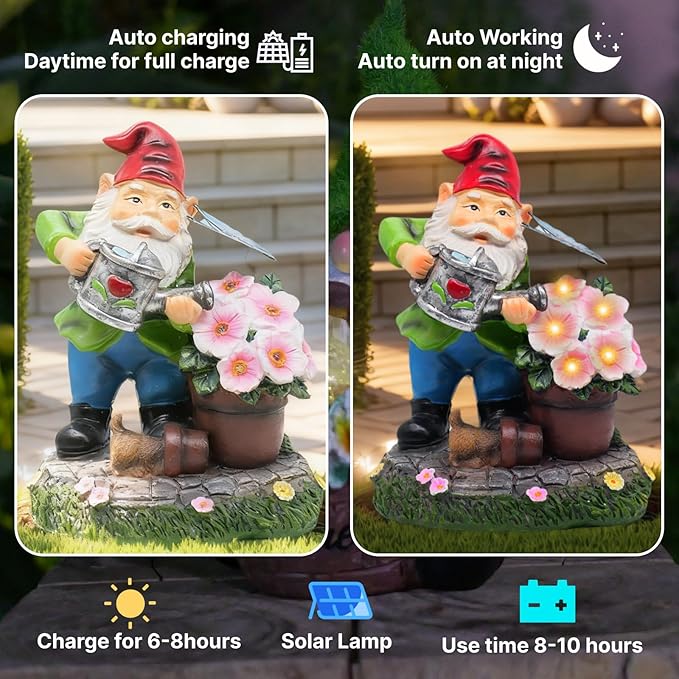 Lnzhauscia Garden Gnome Statues Decor with Solar Lights, Outdoor Decorations for Yard Porch Lawn Balcony Patio, Housewarming Gifts