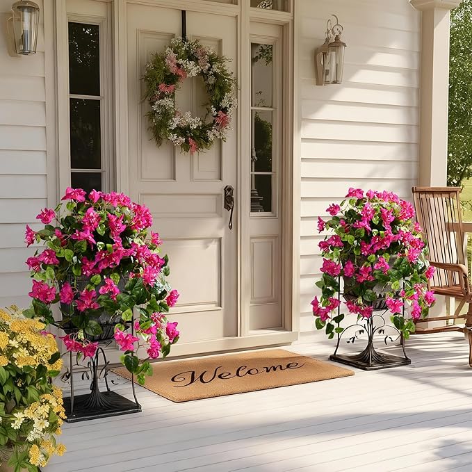 Artificial Hanging Bougainvillea Flowers for Outdoor 3 Pcs Faux Bougainvillea Flowers Fake Hanging Plants Silk Flowers Long Trailing Vines for Front Door Porch Planter Patio Balcony (Light Purple)