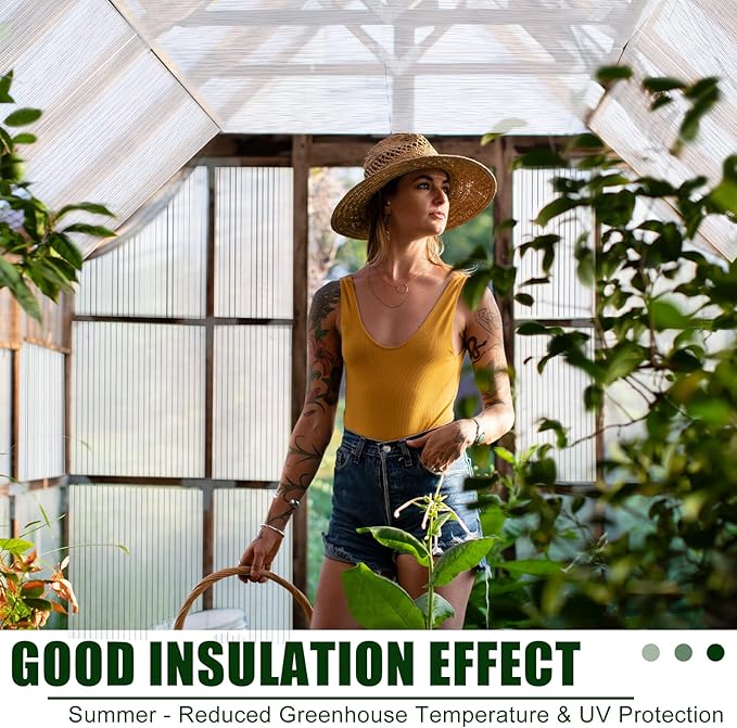 Tatuo 12 Pack 6' X 2' X 0.24'' Polycarbonate Greenhouse Panels Polycarbonate Sheets Twin-Wall Roof Panels Waterproof UV Protected Clear Corrugated Plastic Roofing for Greenhouse Replacement