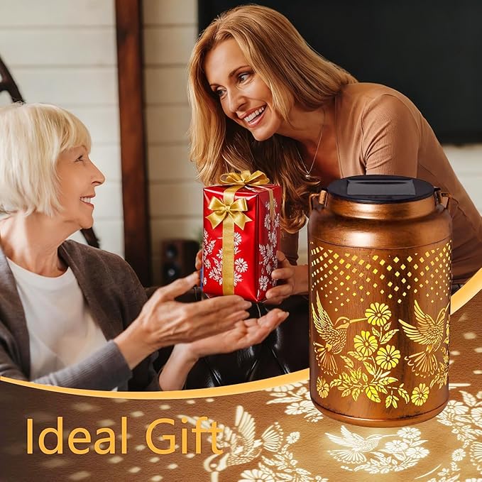 2 Pack Hummingbird Solar Lanterns Outdoor Waterproof Hanging Solar Lights, Garden Decor Christmas Gifts for Women Mom Grandma Metal Garden Decorative Lights for Yard, Backyard, Patio, Porch