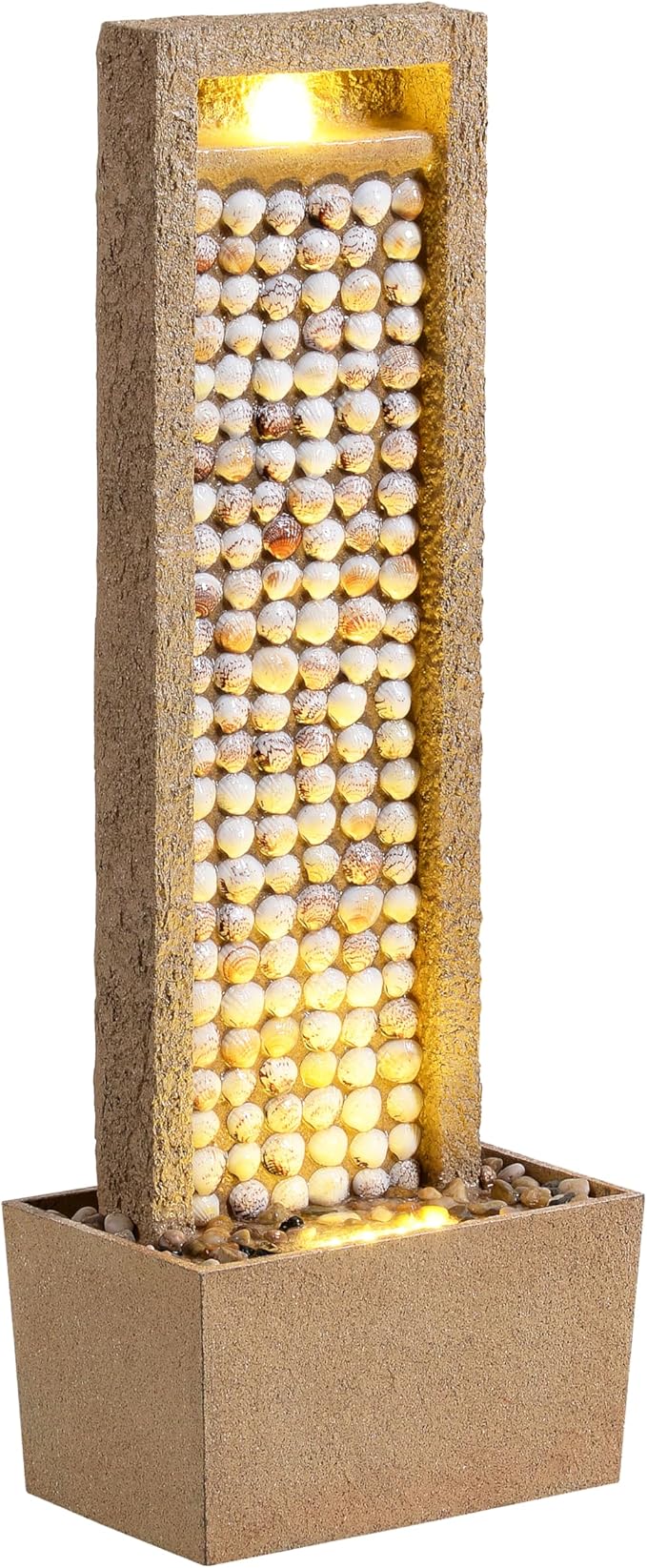 Teamson Home Coastal Seashells Design Outdoor Water Fountain–Warm Glow Lighting with Steady Flow & Electric Pump, Brown