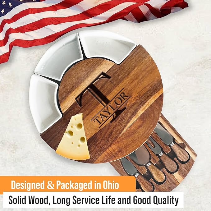 Personalized Cheese Board, 13'' Custom Charcuterie Board Gift, Acacia Wood Boards with Knives for Serving - Gifts for Housewarming New Home, Wedding, Anniversary, Christmas, Couples, Birthday