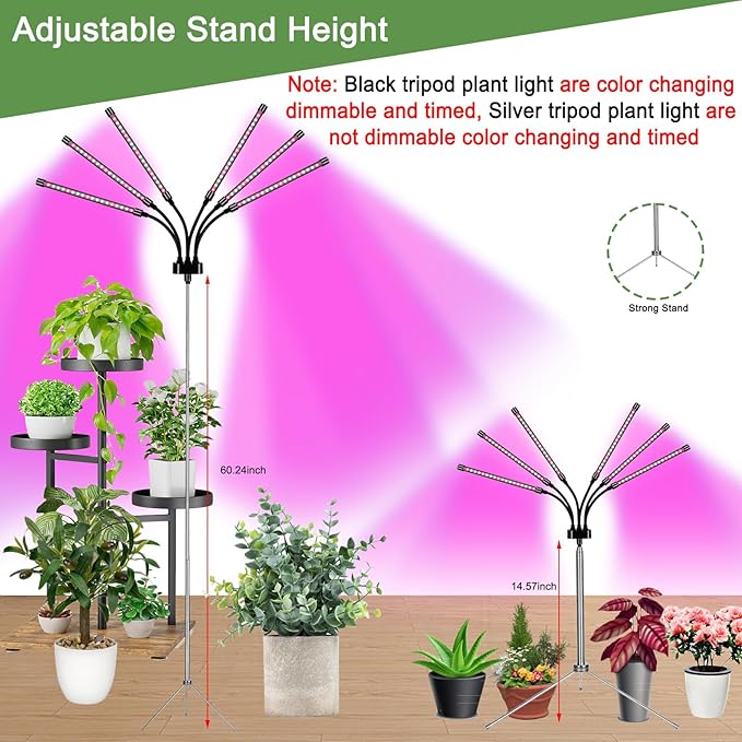 Grow Lights for Indoor Plants, LED Grow Light Stand, Red White Full Spectrum Plant Lamp with Adjustable Tripod, Gooseneck, Suitable for Flowers Vegetables (Type B)