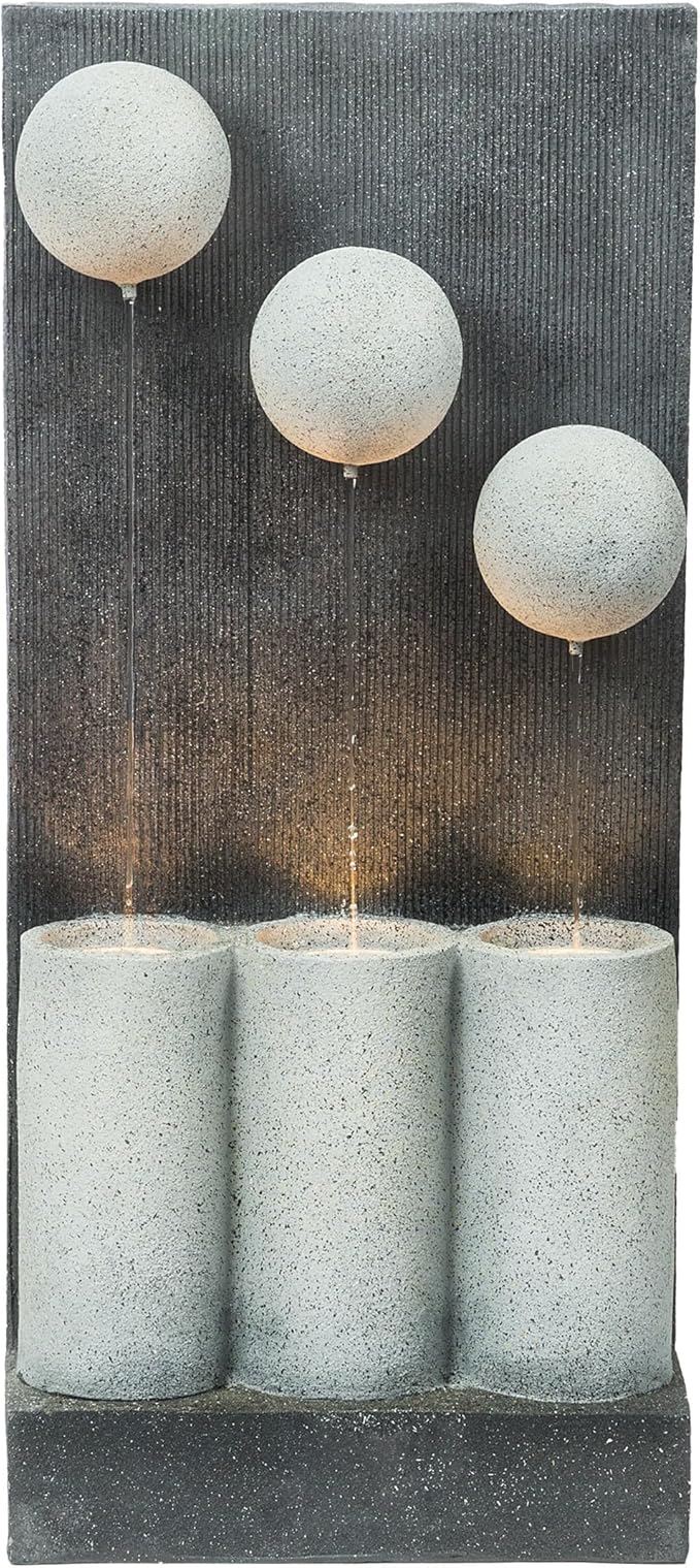 Alpine Corporation 37" Tall Outdoor Floor Calming Infinity Fountain with LED Lights, 3-Tier Modern Water Fountain, Gray