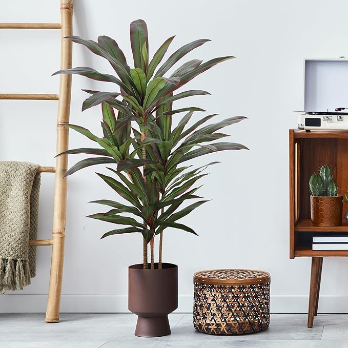 FLOWORLD Dracaena Artificial Plant 4ft Red Yucca Silk Tree Faux Plants Indoor Tall Fake House Floor Plants Realistic Artificial Trees for Home Office Decor Indoor Outdoor Housewarming Gift