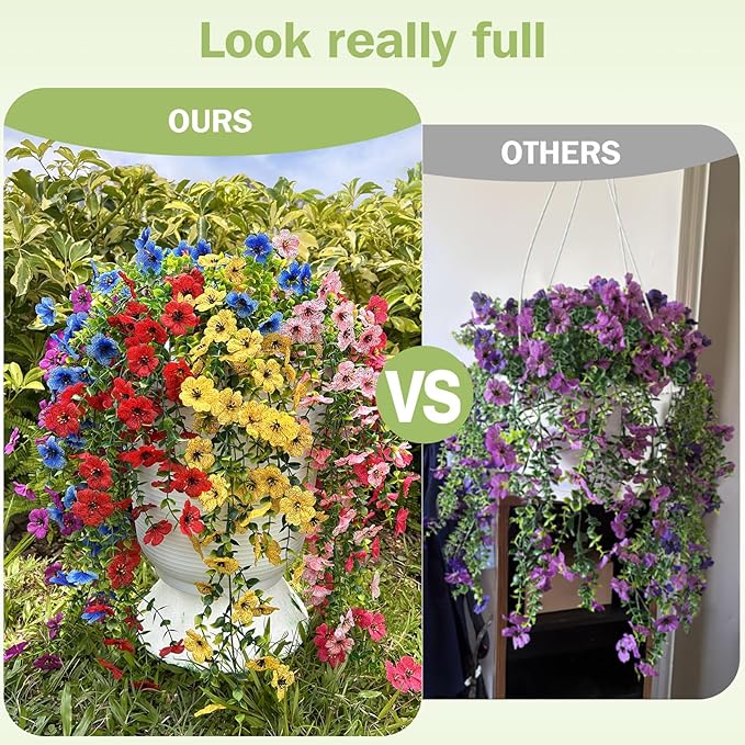 Playieer Artificial Hanging Flowers for Outdoors Faux Plants for Spring Summer Decoration,6 Bundles UV Resistant Realistic Silk Flowers Indoor Outside Garden Porch Patio Balcony Yard Farmhouse