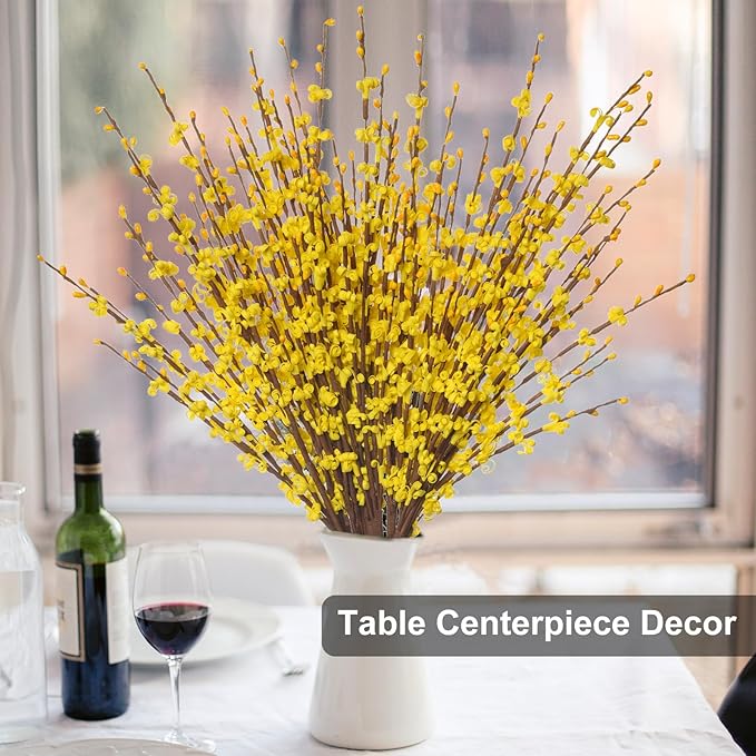 10 Pcs 29.5" Long Jasmine Artificial Flowers Yellow Fake Flowers Dried Fall Stems for Home Office DIY Floral Art Plant Wedding Fall Stems for Vases Party