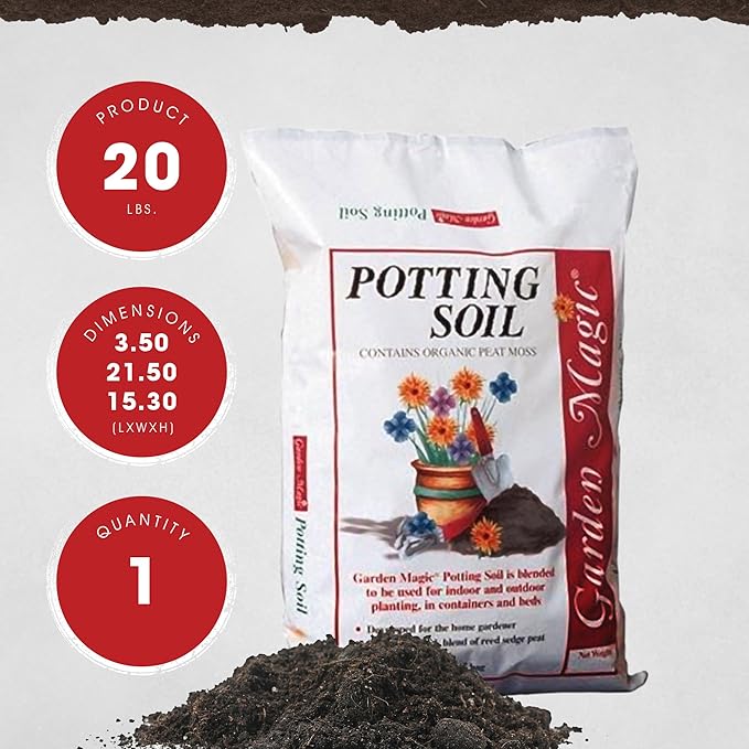 Michigan Peat 20 Pound Bag of Garden Magic General Purpose Moisture Retaining Potting Soil Mix for Indoor and Outdoor Planting, 120 Pack