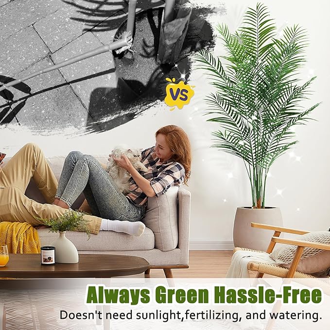Artificial Palm Tree Outdoor 6.5ft, Large Fake Tropical Areca Palm Tree with 18 Trunks, Tall Faux Floor Plants for Indoor Outdoor-Living Rooms, Offices, Bedroom Home Decor