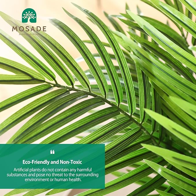 MOSADE Artificial Palm Tree 28Inch Fake Potted Areca Palm Plant with Handmade Seagrass Basket, Perfect Faux Tree Home Décor for Indoor Outdoor Office Porch Balcony Bedroom Bathroom Gift