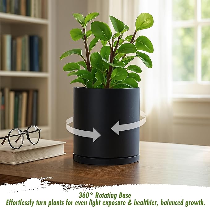 D'vine Dev Double-Layer Planter Set – Rotating Plastic Cachepot with Clear Inner Liner for Root Health, Perfect for Indoor Plants, 6.5", Black, 73-U-B-2