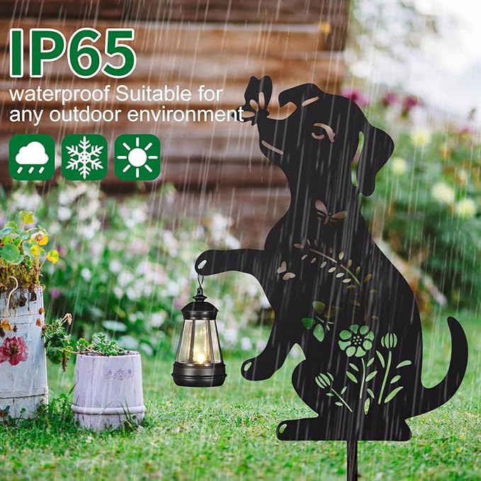 2Pack Solar Outdoor Garden Lights Stakes Solar Metal Flower Dog Lawn Deco Statue Patio, Outdoor Decor, Garden Decorations, Lawn Ornaments