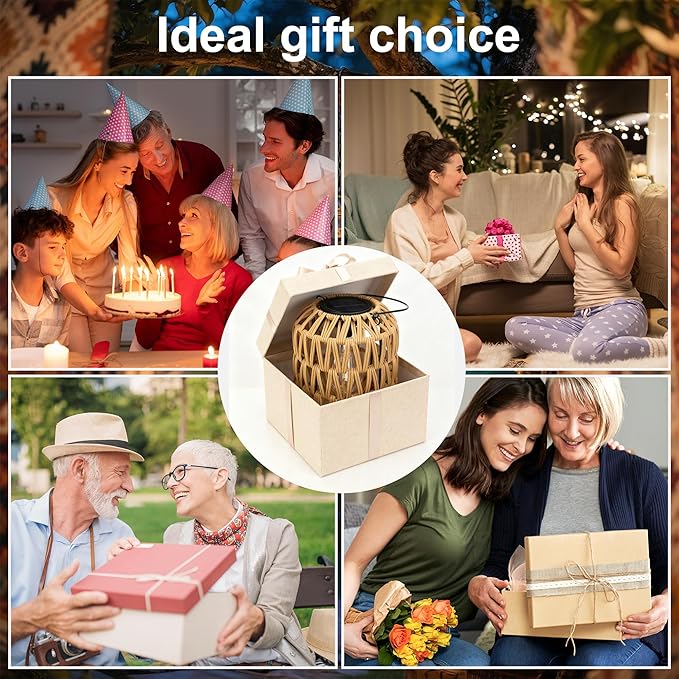 2 Pack Solar Lanterns Outdoor Waterproof,Rattan Solar Lantern for Yard,Outdoor Garden Lights,Hanging Lanterns Decorative Birthday Gifts for Mom Grandma,Outdoor Lanterns for Porch,Patio,Pathway