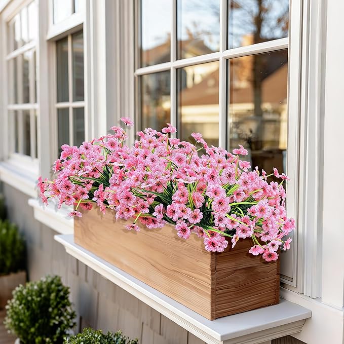 20 Bundles Artificial Flowers for Outdoors, UV Resistant Fake Flowers with Plastic Plants, Faux Silk Flower for Outdoors Planter, Fake Realistic Plant Outside Window Boxes Patio Decor-Pink