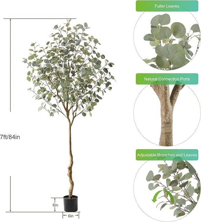 Nafresh Tall Eucalyptus Tree Artificial，8ft(96in) Faux Eucalyptus Tree with Realistic Silk Leaves， Fake Trees Indoor Outdoor for Home Office Living Room Bedroom Foyer Porch Decor.