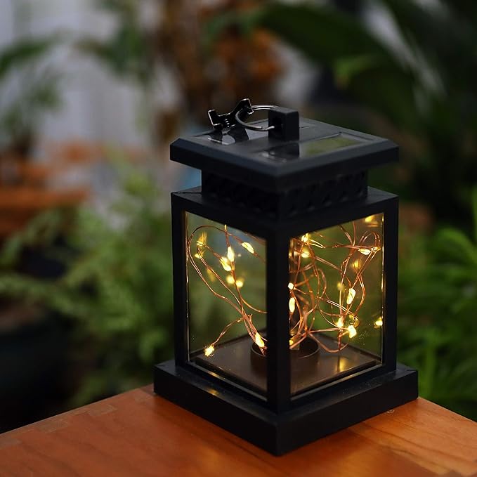 JHY DESIGN Set of 2 Solar Lantern Lights Outdoor Waterproof Solar Powered Table Lamp Hanging Lighting with Warm LED Fairy String Lights for Patio Garden Landscape Decoration Yard Lawn（with Clamp）