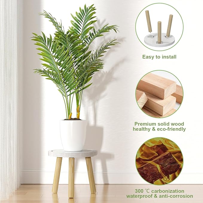 Vecxoty 3-Pack Wood Plant Stands Indoor, Single Plant Stand for 6-12 Inch Pots, Mid-Century Modern Plant Stool, Tall Plant Stand for Large Plants for Living Room, Balcony, Office (White)