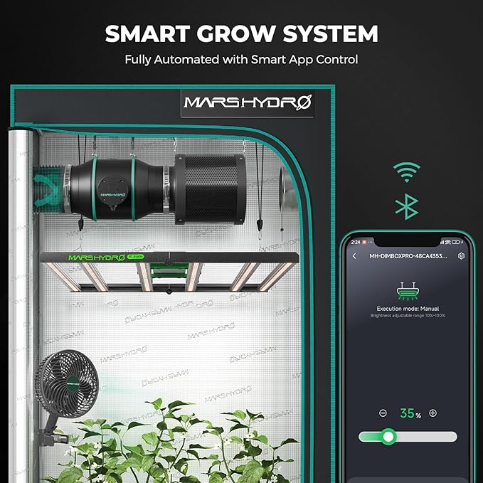MARS HYDRO 4x4 Smart Grow Tent Kit Complete System,480W FC-E4800 APP WiFi Control Light 2646pcs LED,1680D High Reflective Mylar,with 6inch 32dB,402CFM Smart WiFi Control Ventilation System