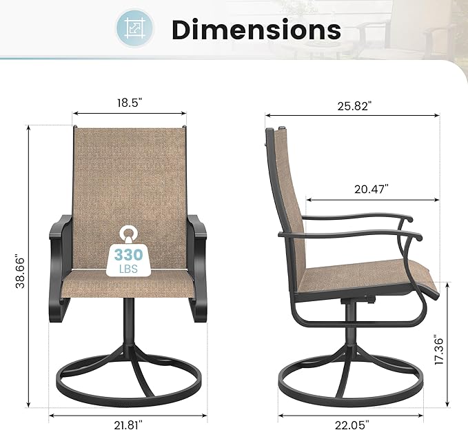 Patio Swivel Chairs Set of 6, Outdoor Dining Chairs with High Back, 360° Swivel Rocker Chair in All-Weather Textilene & Metal Frame for Garden, Porch, Backyard, Balcony(Brown)