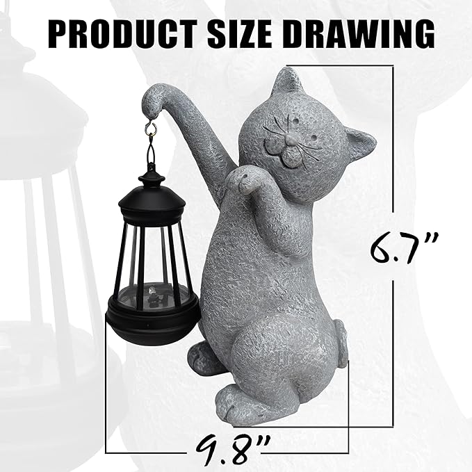Qobumy Cat Solar Garden Statues,Resin Cat Figurine Decorations with Solar Lights Lantern, Outdoor Figurines Lawn Cats Statue Decor Art for Lawn,Yard, Balcony Ornament,Gift for Garden Home Mom.