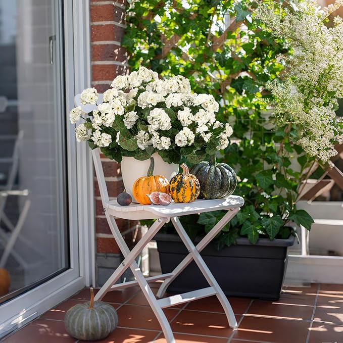 Uqueeten Artificial Flowers for Outdoors Artificial Geranium,Fake Flower White Geranium Artificial Plant Home Decor,Silk Geraniums Realistic Outdoor Flower Fake Plant Decoration 14.4" (White) 8PCS