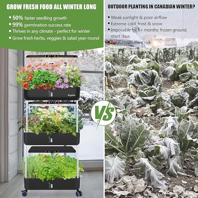 66-Pod Indoor Hydroponic Growing System + 3 Free Seeds Starter Kit (Lettuce, Salad Mixed, Basil Seeds) – Dual 53W Full-Spectrum LED, 10-L Water Tank, 3-Tier Grow Pods (66 Pods)