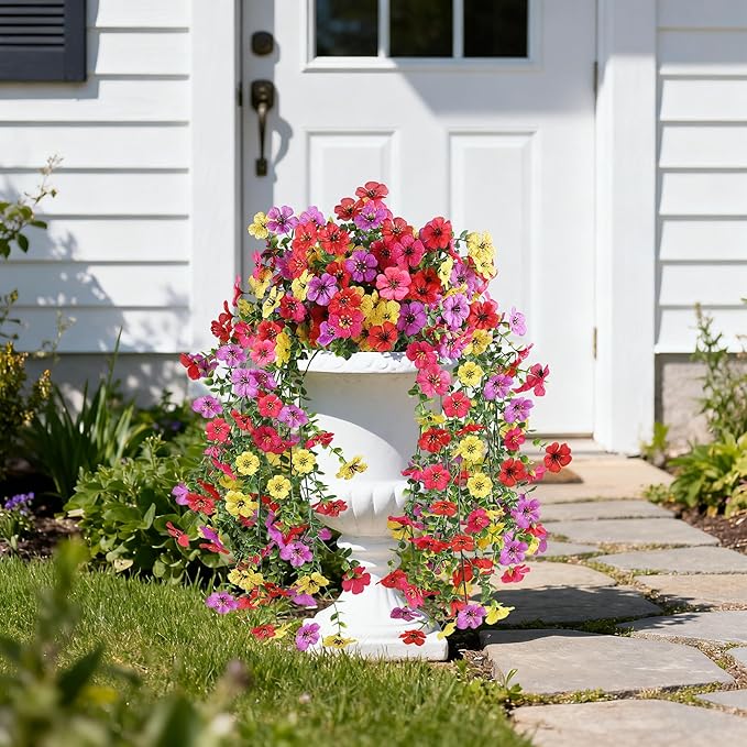 AmberFun Artificial Flowers for Outdoors, UV Resistant 2 Bundles Fake Silk Flowers for Outside, Realistic Faux Plants for Hanging Baskets, Planters - Porch, Patio, Yard Décor (Mix)