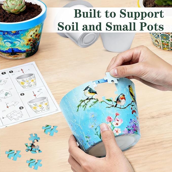 MYLARREN 3D Puzzle Planter, 152 Pcs 3D Puzzle Vases for Adults, Flowers, Small Cute Indoor Plant Pot, Arts and Crafts for Kids 4-6, Adults, Girls, Unique Flower Vases(Bird)