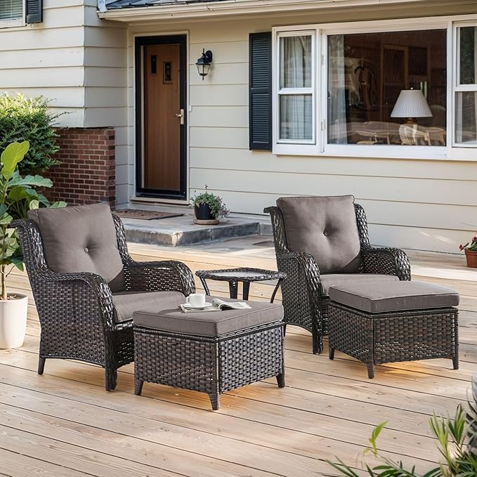 Belord Wicker Furniture 4 Pieces Outdoor Patio Furniture Set Patio Chairs with Ottomans Conversation Set for Porch Garden Deck Balcony Poolside
