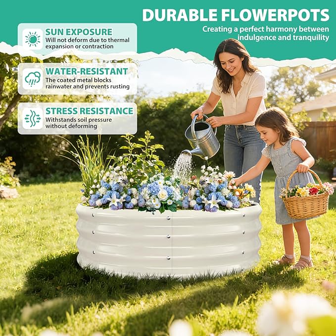 3FT Diameter Galvanized Garden Raised Bed/Plant Box/Fire Pit Ring - 0.8mm Thick,12 Inch Tall,Perfect for Planting a Variety of Flowers,Herbs,Vegetables (Cream White, 36 Dia X 12 inches)