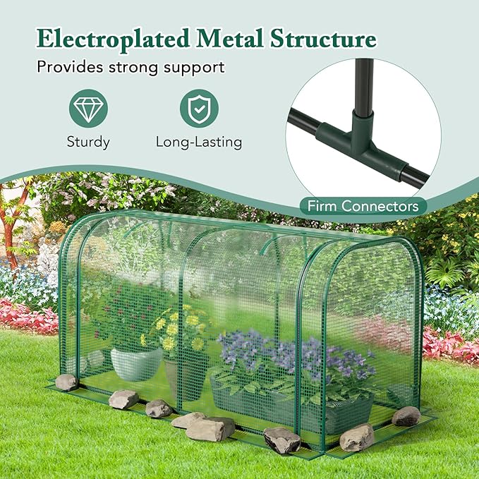 Toolsempire Raised Garden Bed with Greenhouse, Waterproof Sun-Protective Green House with Roll-Up Door & Electroplated Metal Frame, Fir Wood Elevated Planter Box with Drainage Holes(Green+Gray)