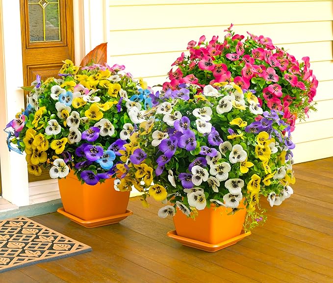 Thinktral Artificial Flowers for Outdoors Fake Plants, 14 pcs Fake Flowers Artificial Plants Outdoor UV Resistant, Silk Faux Flowers Shrubs Greenery Plants for Porch Garden Patio Window Box Decor