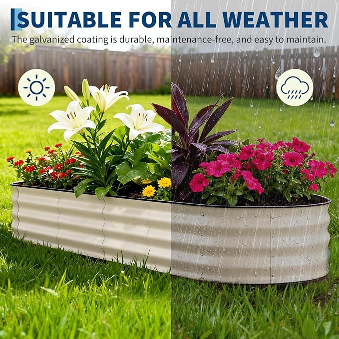 Galvanized Raised Garden Bed Outdoor, 8x2x1.5 ft Metal Planter Box for Flowers Herbs Vegetables, Rust-Resistant Raised Garden Beds for Gardening, Easy Assembly Outdoor Garden Box & Planters, Beige