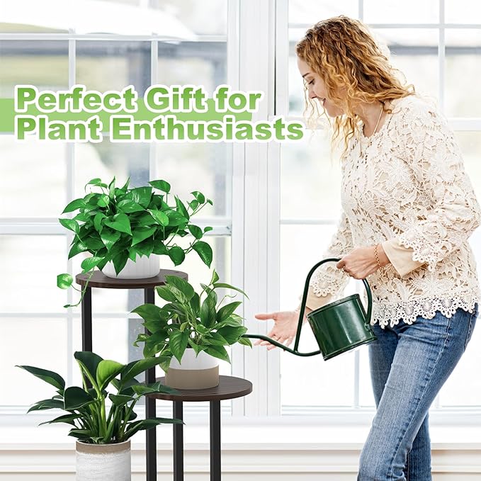 YOCOMEY Plant Stand Indoor, 4 Tier Thickened Metal Corner Plant Shelf for Multiple Plants, Indoor Plants Tiered Flower Pot Stand for Patio Garden Balcony Living Room Bedroom(Black Oak)