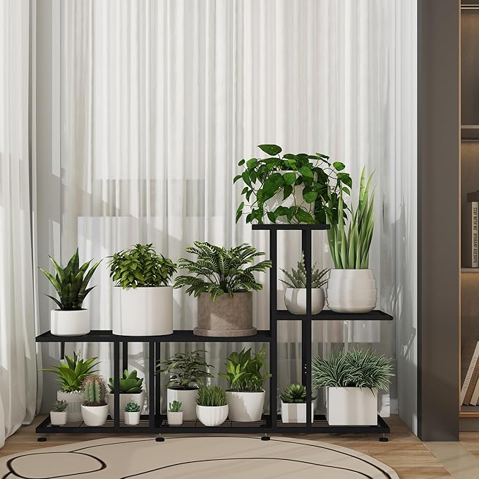 Corner Plant Stand Indoor Outdoor Plant Stands for Patio Black Metal Corner Plant Shelf 7 Tier Multiple Pots Planter Display Rack for Garden Office Living Room Decor,Heavy Duty & Thick (7-Tier)