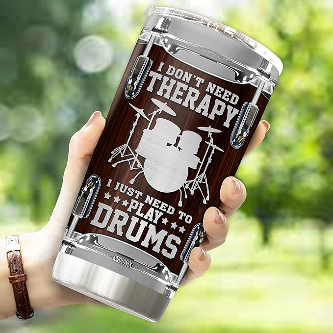 WONWIX Personalized Drummer Gifts for Men Gift for Drummers Drum Players 20oz Travel Cup Coffee Mug Stainless Steel Insulated Tumbler with Lid Gift for Music Lovers