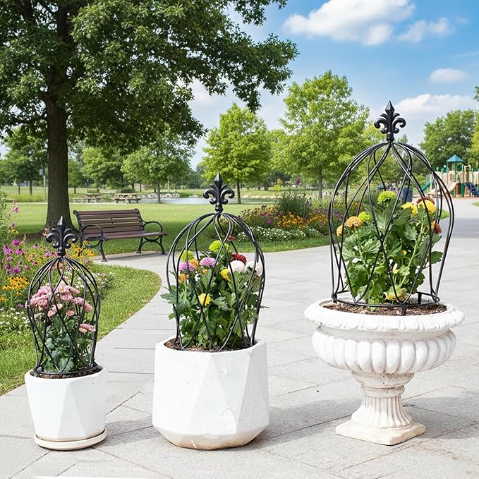 3PCS Metal Obelisk Trellis Set for Climbing Plants - Decorative Garden Stake for Roses, Bougainvillea, Vines & Potted Plants - Large, Medium & Small Sizes for Indoor & Outdoor Use