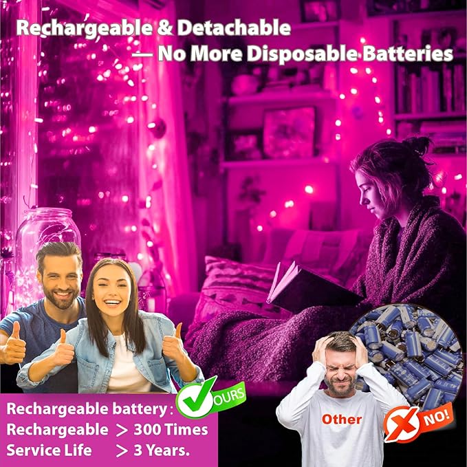 HXWEIYE 6 Pack Rechargeable Fairy Lights Battery Operated with Remote & DIY Timer, 7ft 20LED Mini Twinkle String Light for Mason Jar DIY Wedding Table Centerpieces Party Bedroom Christmas (Pink)