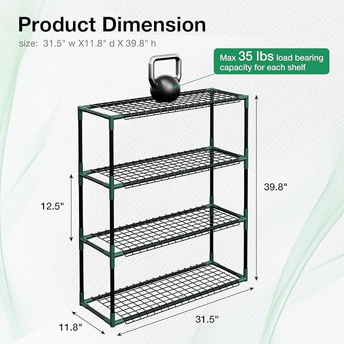Joyside Outdoor Plant Shelves, 4 Tier 2 Pack Metal Stable Greenhouse Shelving for Home, 34x12x40 Inch Portable Plant Shelf Greenhouse Accessories (4 Tier)