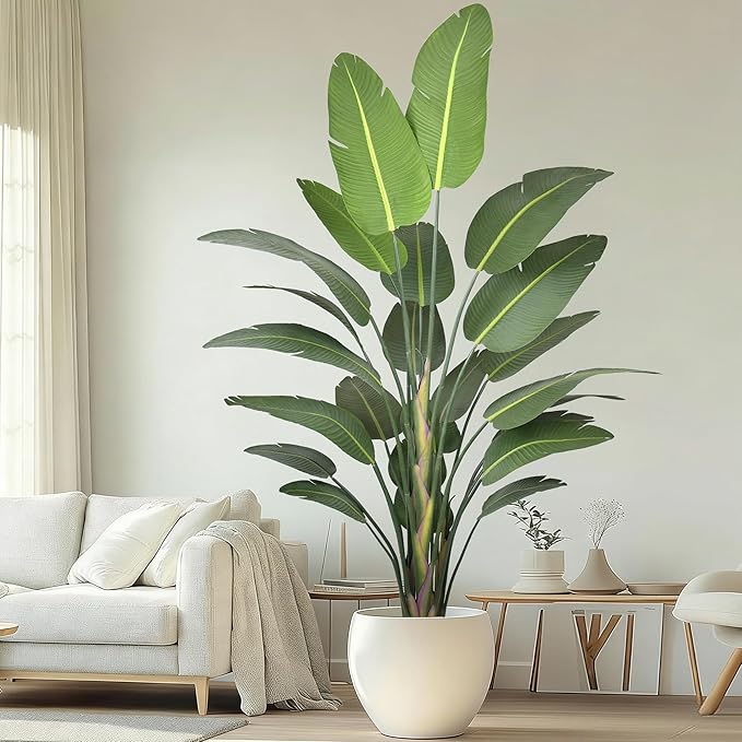 Bird of Paradise Artificial Plant 9FT, 108" Tall Artificial Plants Indoor with 25 Realistic Banana Leaves and Large Trunks, Faux Tropical Trees with Pot for Home Living Room Office Indoor Decor