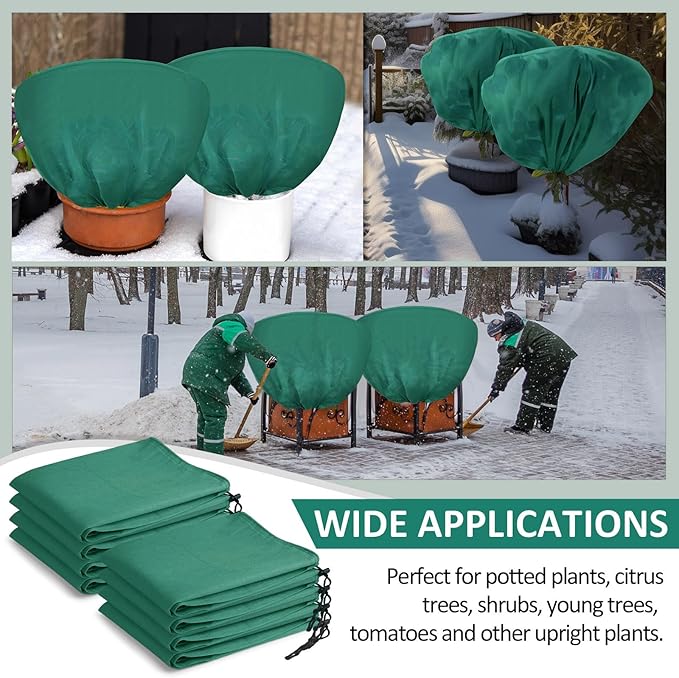 Wesnoy 12 Pcs Winter Plant Covers Freeze Protection 39.4x23.6 Inch Horizontal Shrub Tree Rose Plant Protection Bags Frost Blanket with Drawstring for Fall Winter Outdoor Garden Planting (Dark Green)