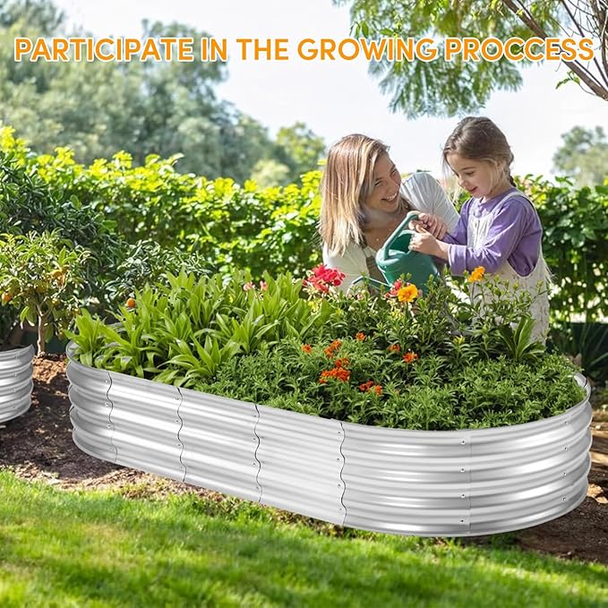 Galvanized Raised Garden Bed, 6x3x1ft Planter Box for Outdoor Gardening, Durable Metal Raised Garden Box with Open Base Design for Vegetables, Fruits, Flowers (Silver, 6×3×1FT (1-Pack)
