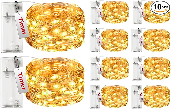 btfarm 10 Pack Fairy Lights with Timer, 10FT 30LED Battery Operated Twinkle Lights Waterproof, Copper Wire Christmas String Lights for Indoor Outdoor Xmas Tree Wedding Party Holiday Decorations