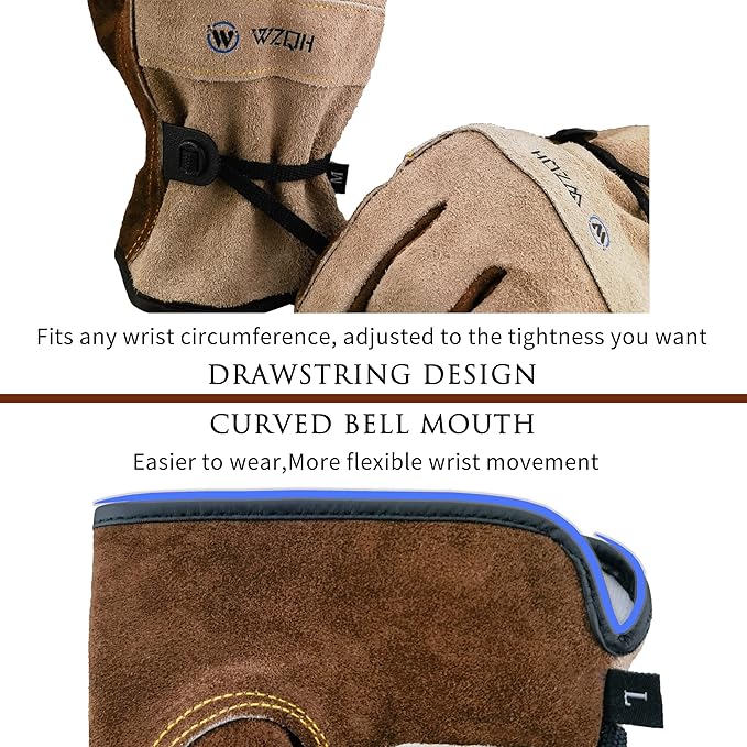 Leather Work Gloves for Men or Women. Large Glove for Gardening, Tig/Mig Welding, Construction, Chainsaw, Farm, Ranch, etc. Cowhide, Cotton Lined, Utility, Firm Grip, Durable. Coffee-grey L