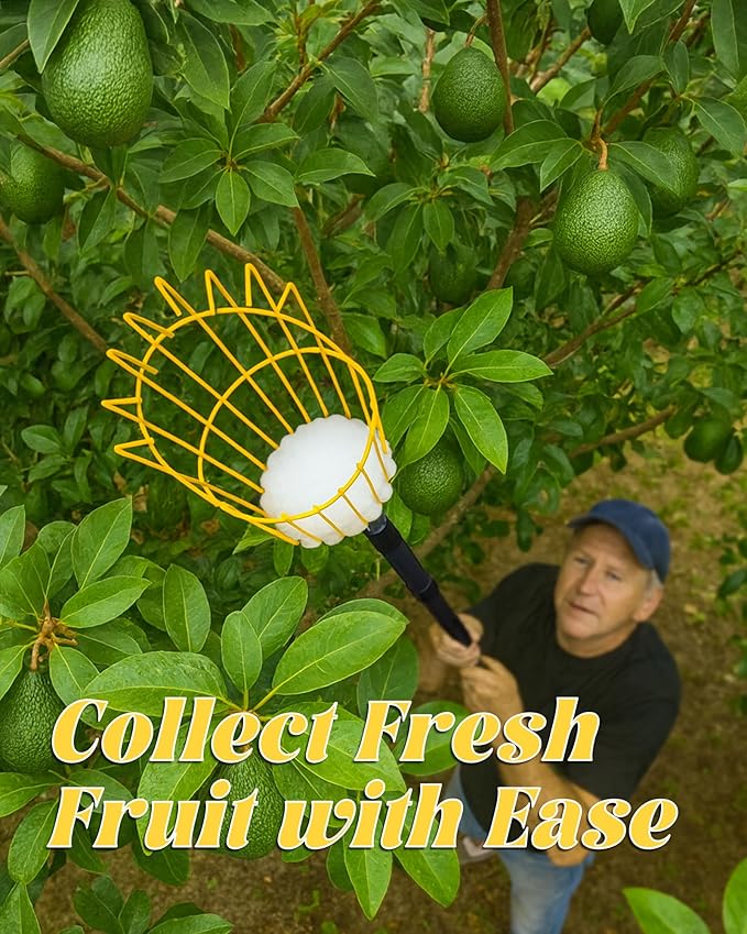 13.5FT Fruit Picker with Basket, Apple Picking Tool 35–161" Adjustable Pole, Long-Handle Mango Grabber, Tree Fruit Catcher for Harvesting Lemon Pear Orange Avocado Peach Citrus Grapefruit
