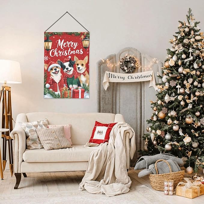 Christmas Dogs Garden Flag 12x18 Inch Double Sided All-Weather Polyester Outdoor Flag For Patio Lawn Yard And Garden Welcome Decor