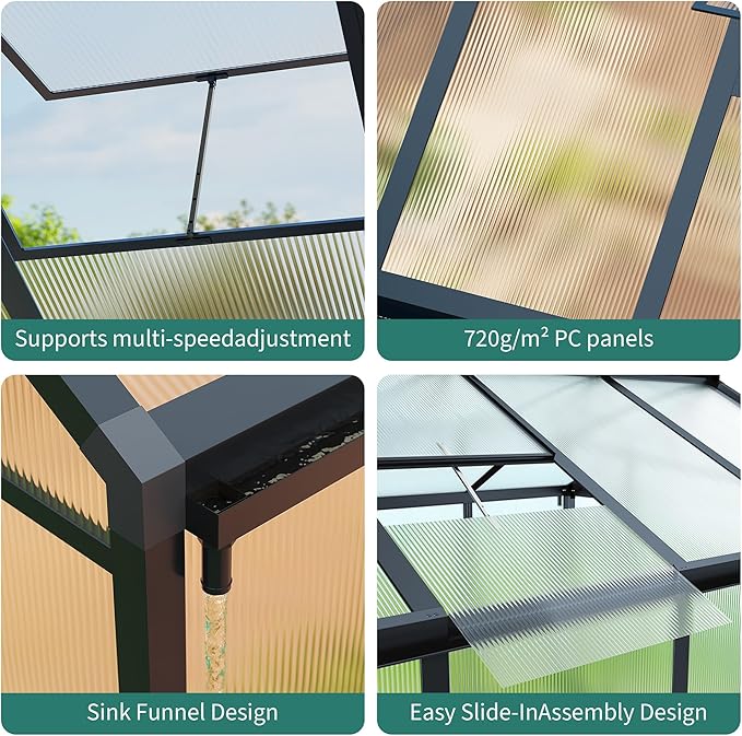 8x12ft Greenhouse Aluminum Greenhouse for Outdoors with Roof Vent, Lockable Outward-Opening Swing Door, Heavy-Duty Polycarbonate Walk-in Green House for Garden, Backyard, Patio, Lawn, Dark Grey